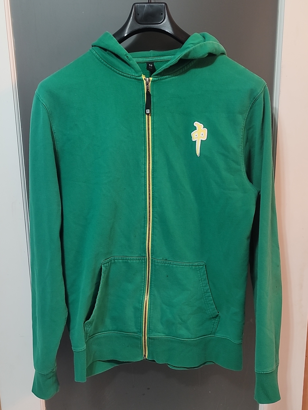 Green Zip-Up Hoodie Jacket with Mahjong Red Dragon